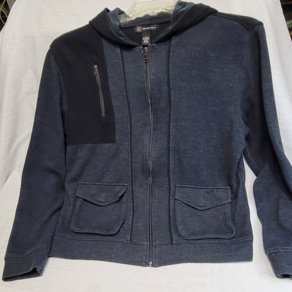 Hoodie Gray Black Colorblock Large INC International Concepts Mens Full Zip